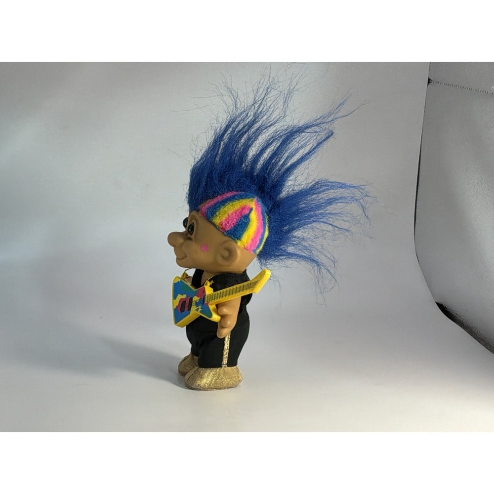 Vintage Russ Troll Doll 5" Punk Rock Rockstar Blue Rainbow Mohawk Hair - Picture 3 of 5